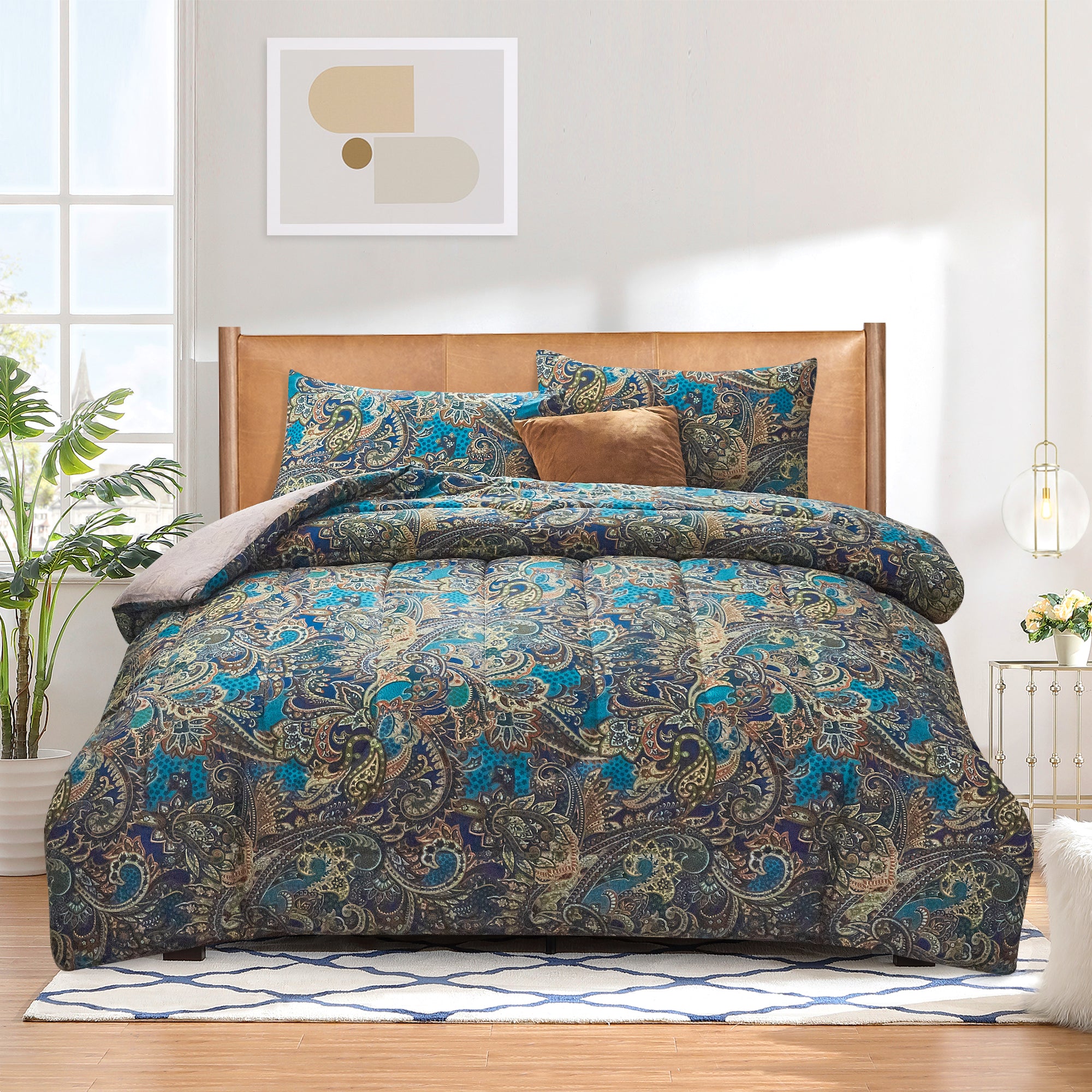 ATsense Paisley Comforter Set King, All Season 3-Piece 100% Cotton Fabric