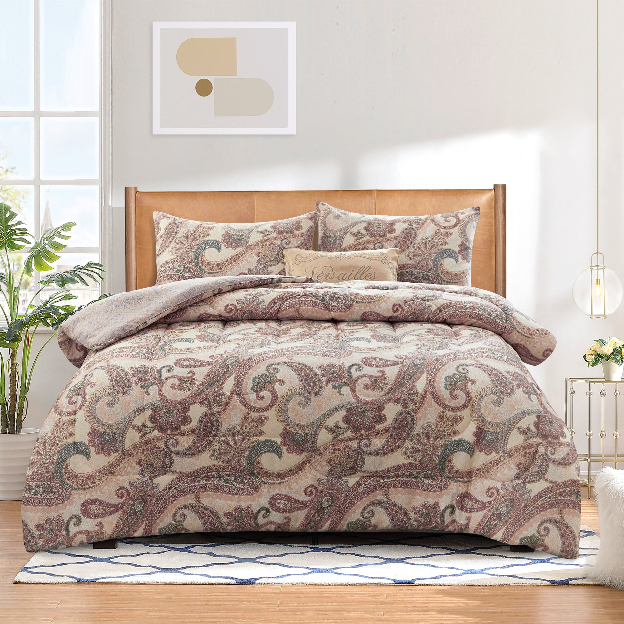 ATsense Paisley Comforter Set King, All Season 3-Piece 100% Cotton Fabric