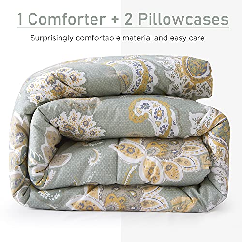 ATsense Paisley Comforter Set King, All Season 3-Piece 100% Cotton Fabric