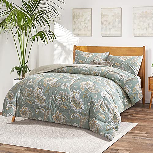 ATsense Paisley Comforter Set King, All Season 3-Piece 100% Cotton Fabric