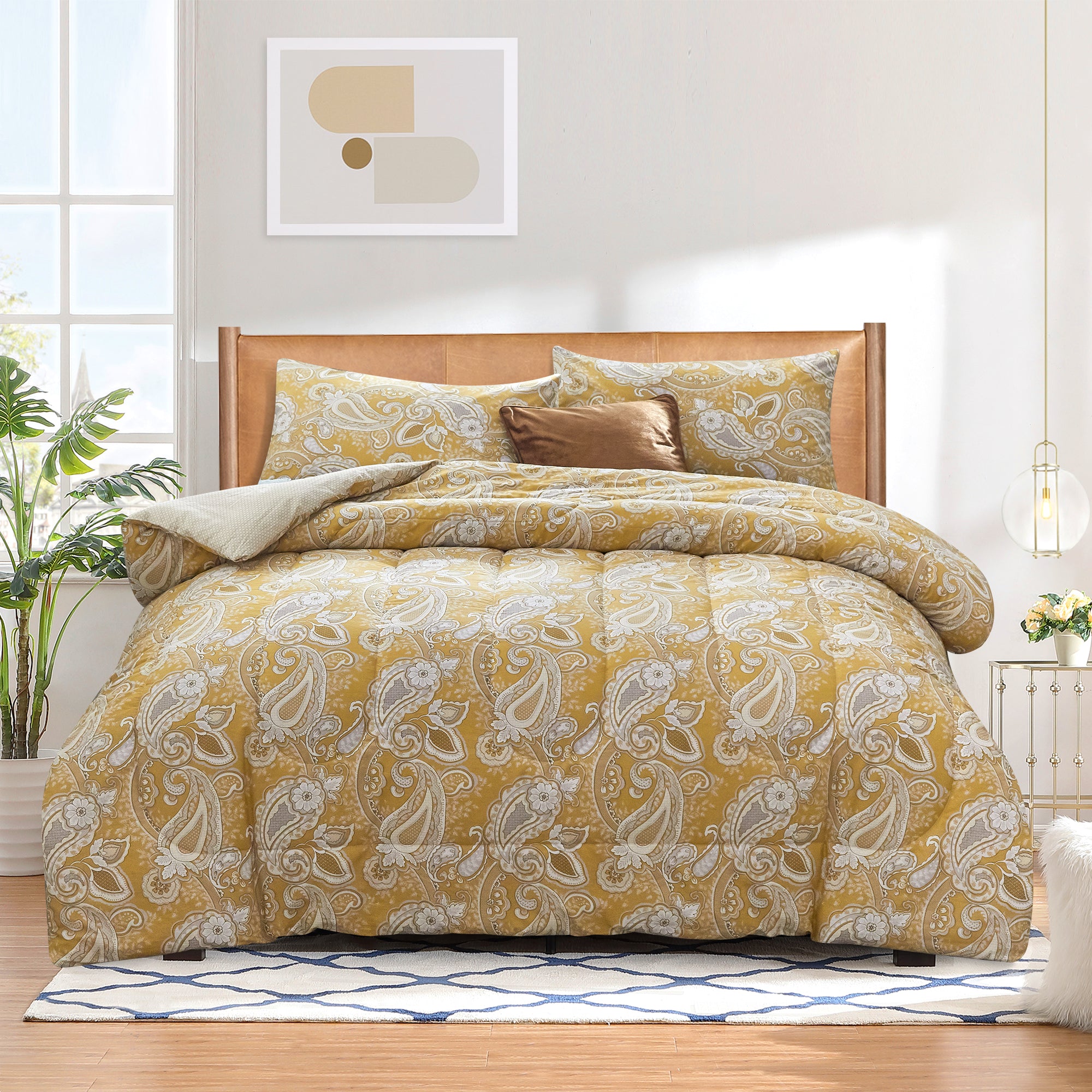 ATsense Paisley Comforter Set King, All Season 3-Piece 100% Cotton Fabric